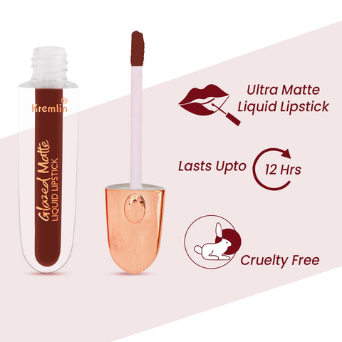 Kremlin Glazed Matte Liquid Lipstick Lips Pack of 2 (Sizzling Slayer,Rustique)