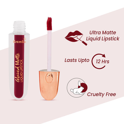 Kremlin Glazed Matte Liquid Lipstick Lips Pack of 2 (Rustique,Holy Berry)