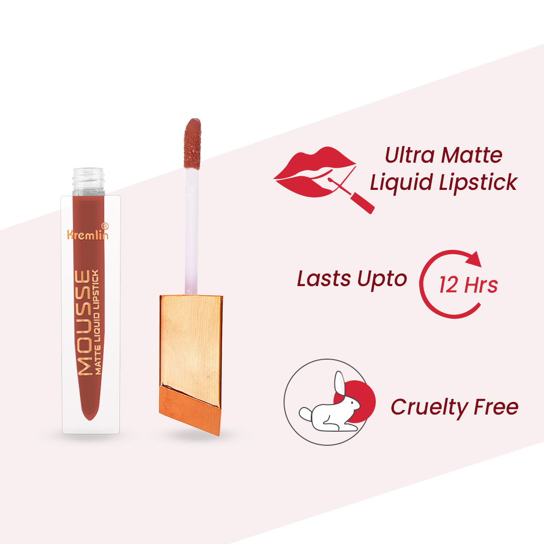 Mousse Matte Liquid Lipstick Rustique Combo Set of 5 With Nail Paint -Rustique,Normally Nude,Chilling Lips ,Barbie,Red-Black