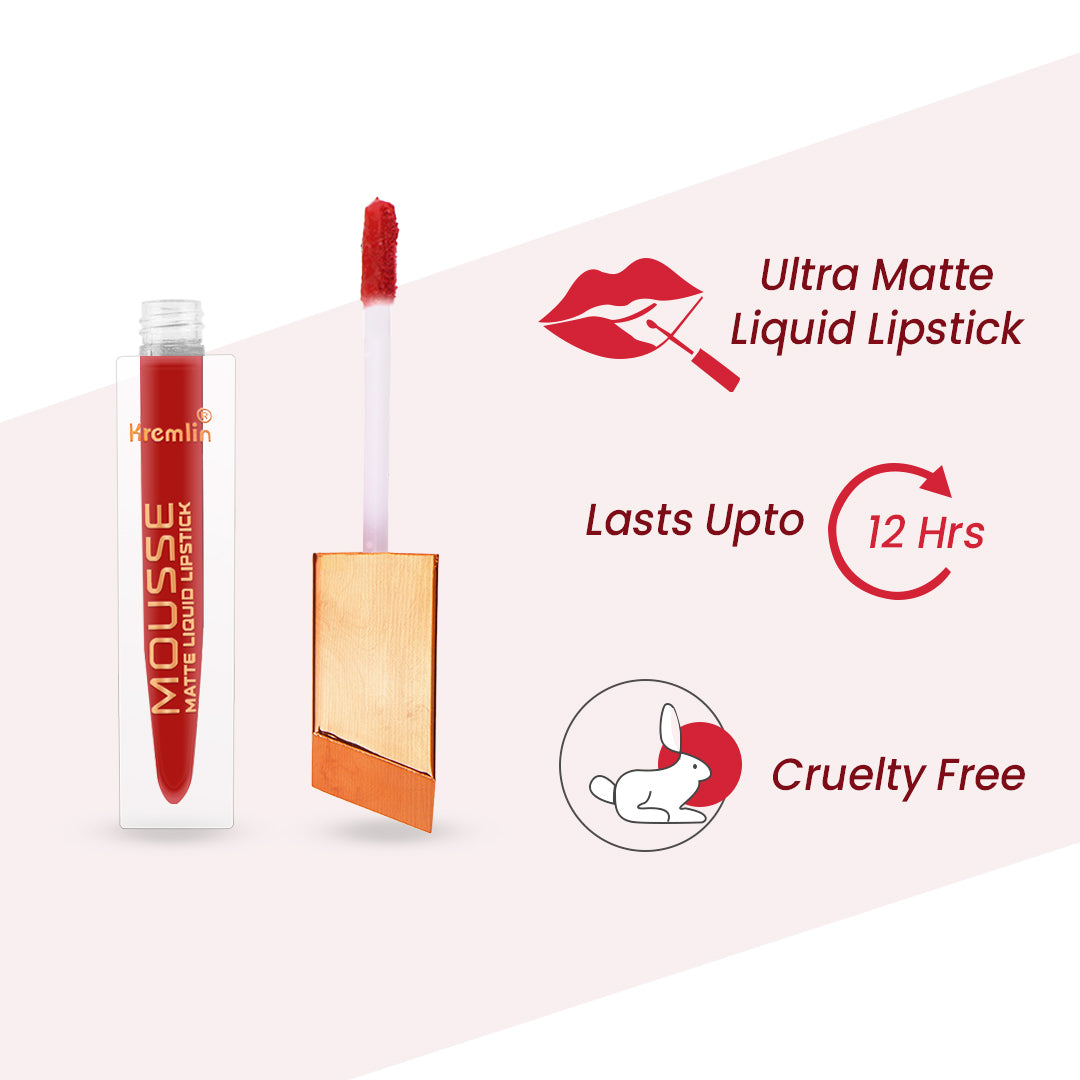 Mousse Matte Liquid Lipstick Chilling Lips Combo Set of 5 With Nail Paint-Chilling Lips ,Barbie,Smooth Symphony,Virgin,Black-Top Coat