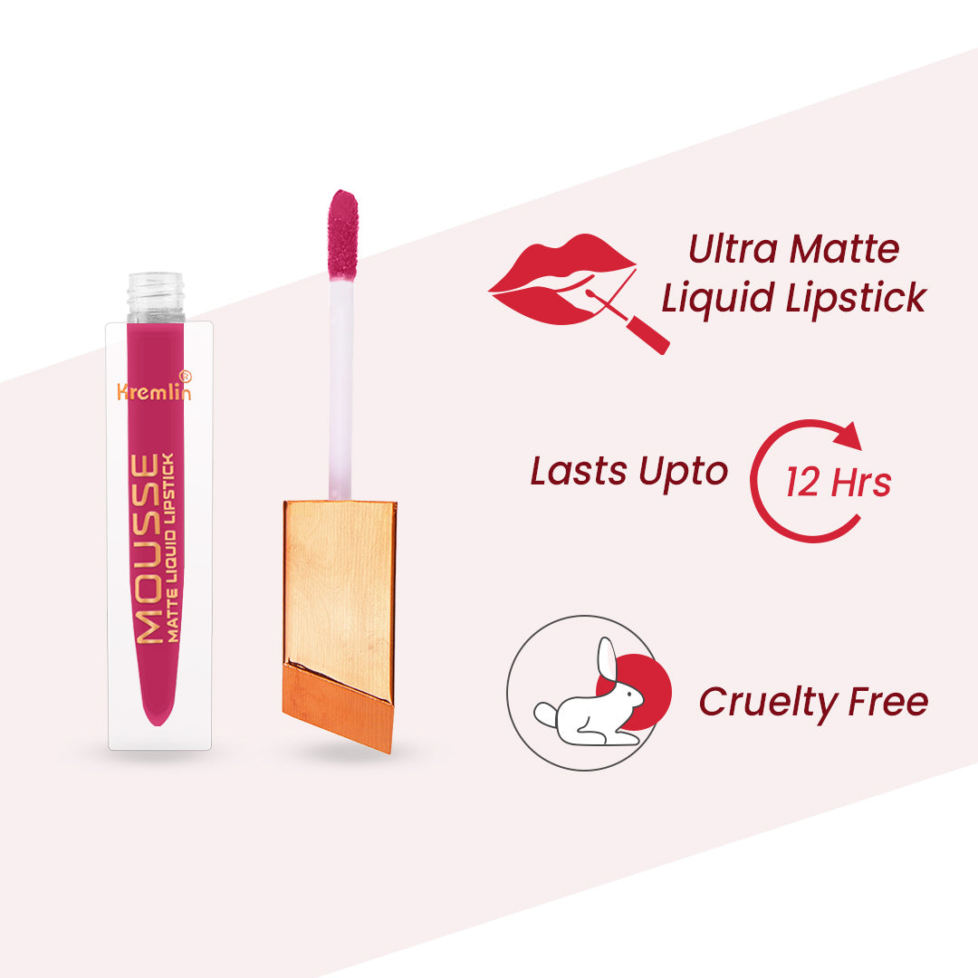 Mousse Matte Liquid Lipstick Barbie Combo Set of 5 With Nail Paint -Barbie,Holy Berry,Rosette,Mermaid,Silver-Mix Cocktail
