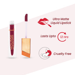 Mousse Matte Liquid Lipstick Virgin Combo Set of 5 With Nail Paint -Virgin,Mermaid,Normally Nude,Wicked,Black-Top Coat