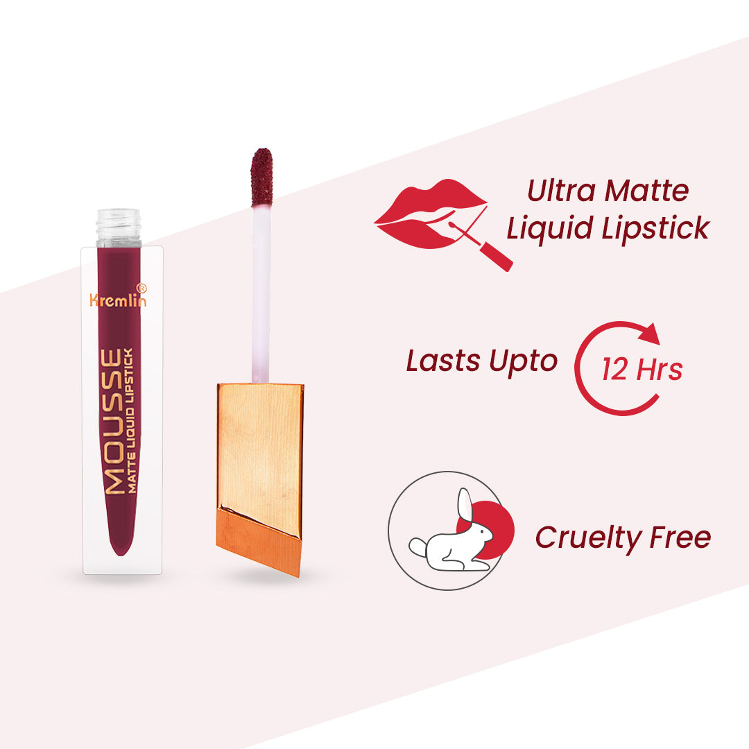Mousse Matte Liquid Lipstick Wicked Combo Set of 5 With Nail Paint -Wicked,Mermaid,Normally Nude,Holy Berry,Silver-Mix Cocktail