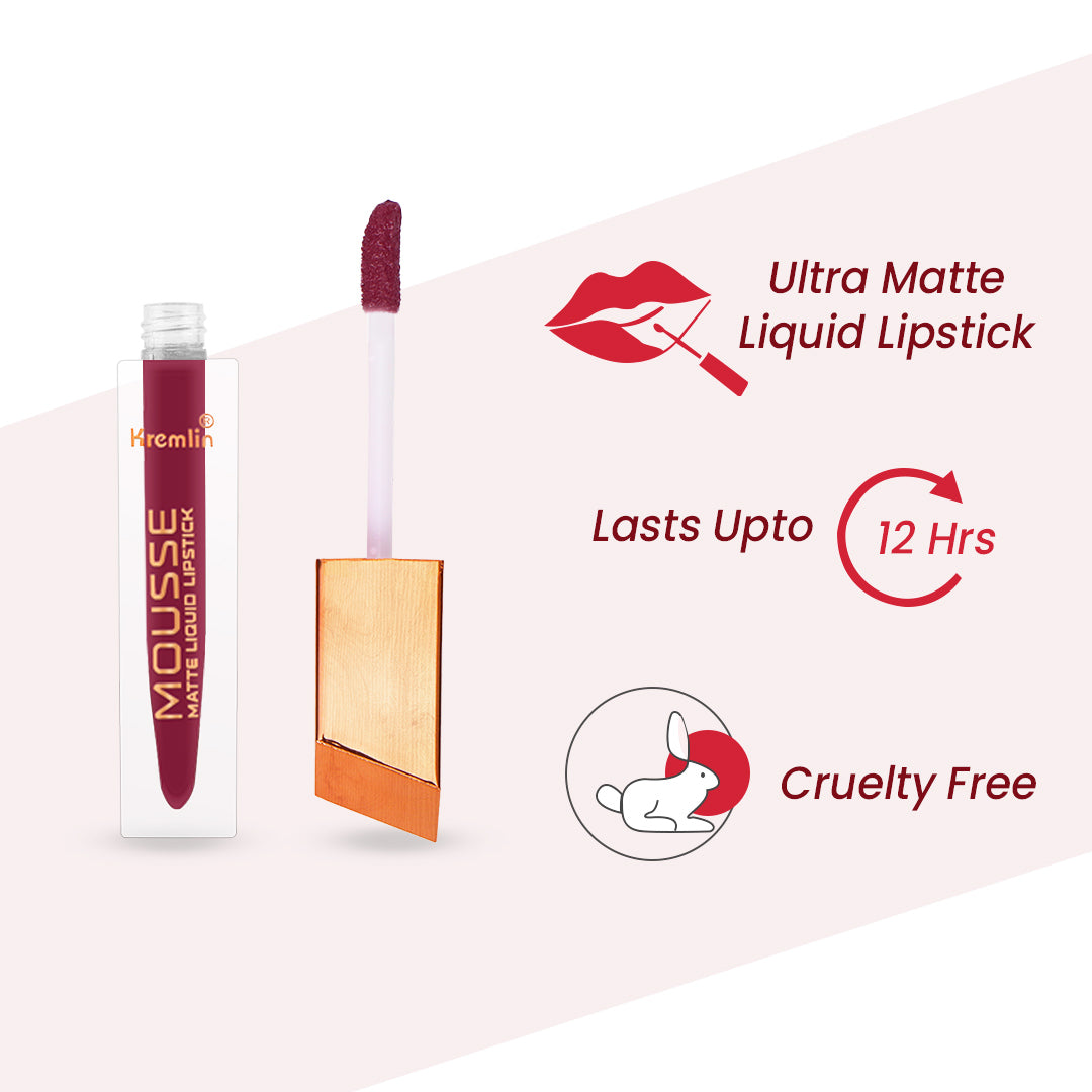 Mousse Matte Liquid Lipstick Virgin Combo Set of 5 With Nail Paint -Virgin,Sizzling Slayer,Fiery Queen,Wicked,White-Red