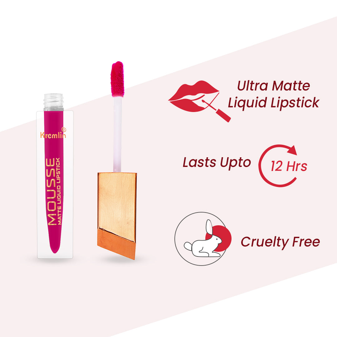 Mousse Matte Liquid Lipstick Chilling Lips Combo Set of 5 With Nail Paint -Chilling Lips ,Mermaid,Normally Nude,Virgin,White-Red
