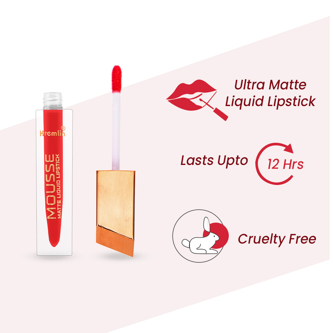 Mousse Matte Liquid Lipstick Fiery Queen Combo Set of 5 With Nail Paint -Fiery Queen,Wicked,Rustique,Holy Berry,White-Pink