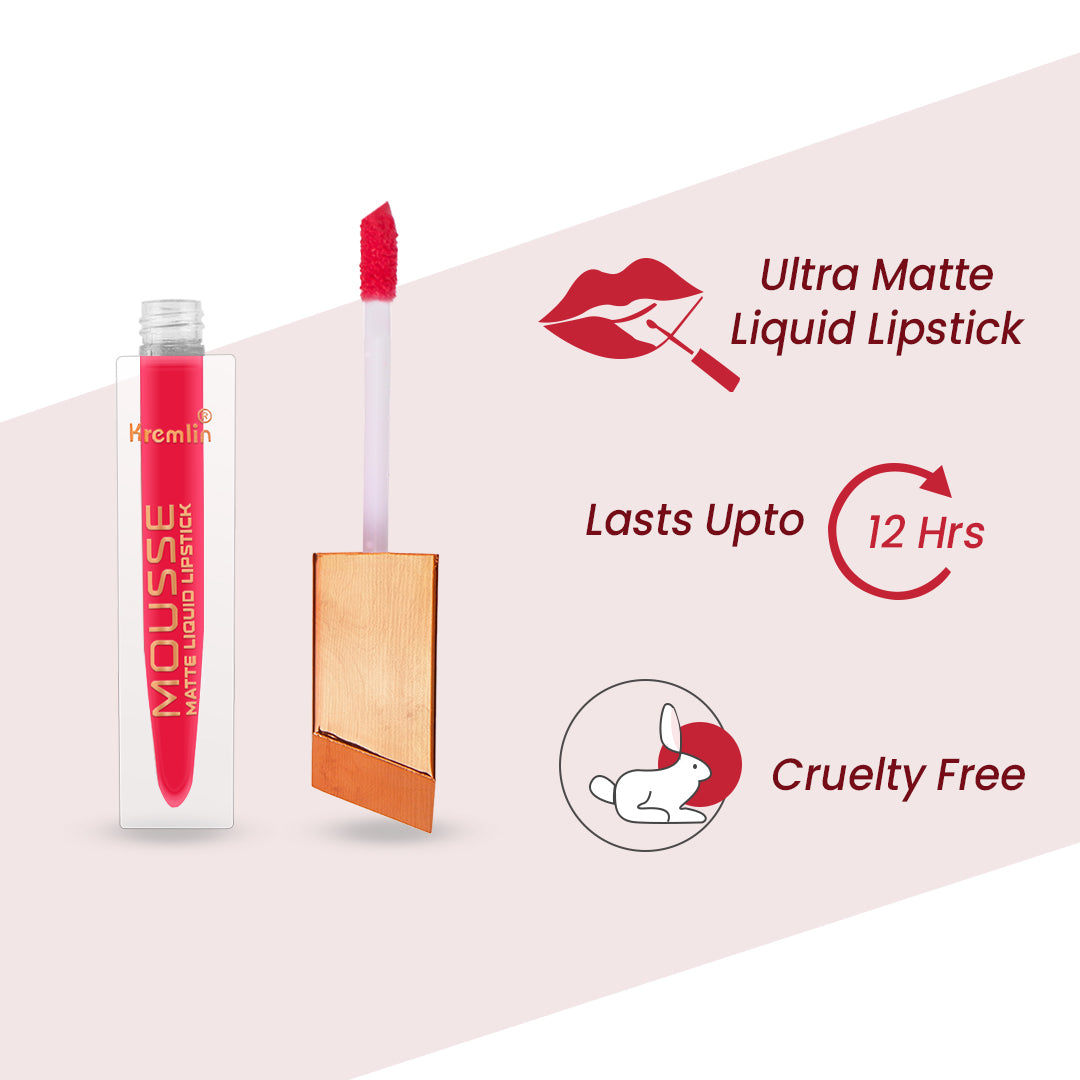 Kremlin Mousse Matte Liquid Lipstick Lips Pack of 2 (Fiery Queen,Rosette)