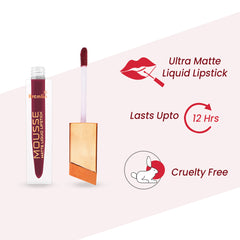 Mousse Matte Liquid Lipstick Smooth Symphony Combo Set of 5 With Nail Paint -Smooth Symphony,Wicked,Rustique,Holy Berry,Red-Black