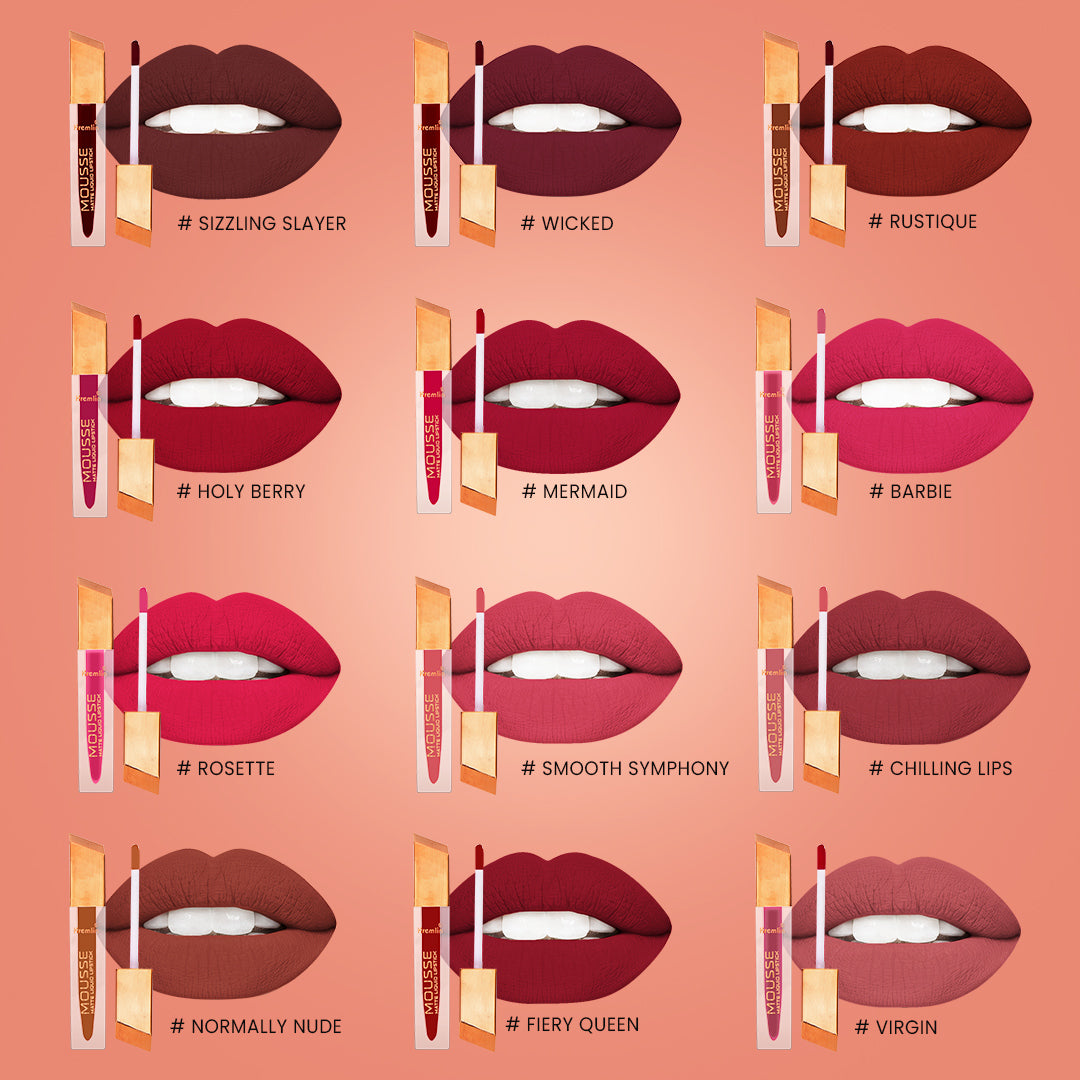 Kremlin Mousse Matte Liquid Lipstick Lips Pack of 2 (Chilling Lips, Fiery Queen)