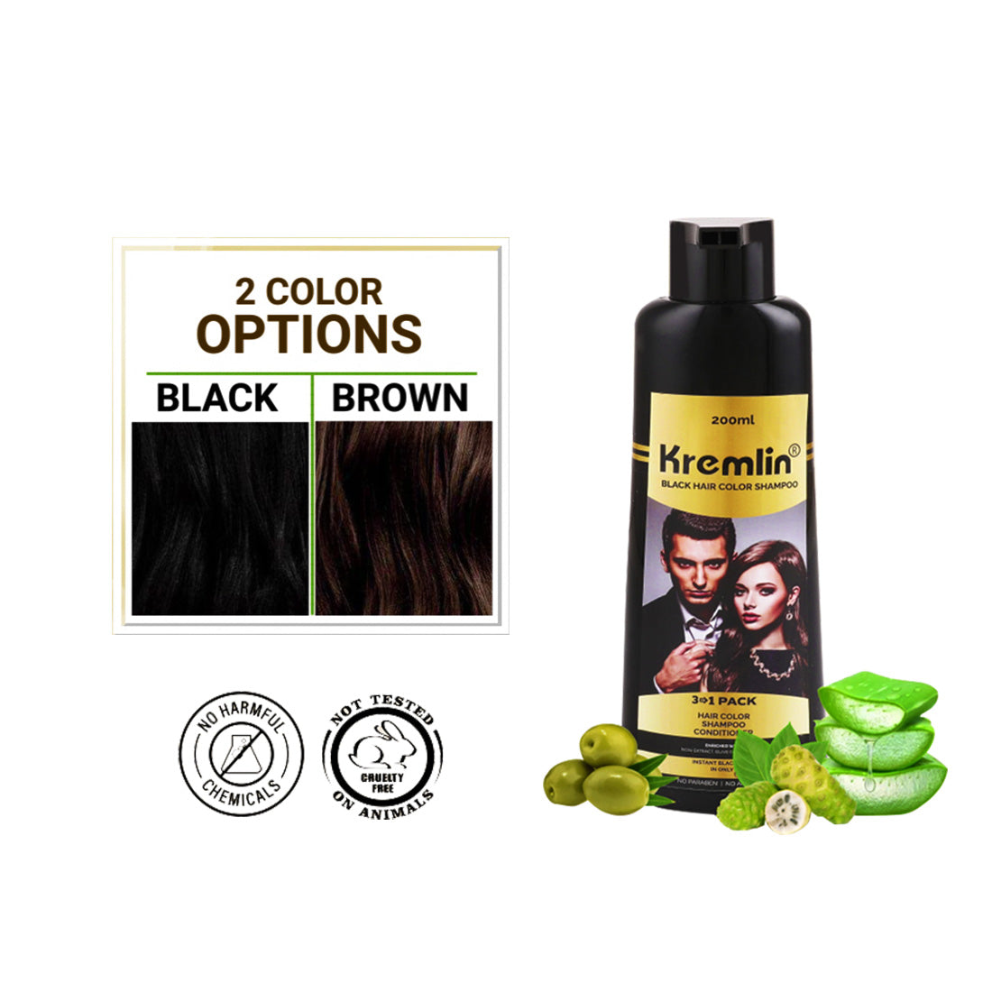 Kremlin 3 In 1 Unisex Hair Color Shampoo Conditioner for Instant Color