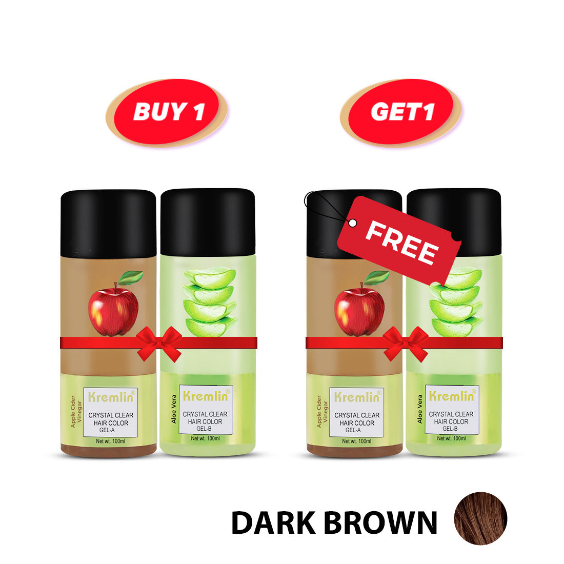 Combo Pack of 2 Kremlin Crystal Clear Gel Hair Colour-100ml+100ml Apple and Aloe Vera- Dark Brown