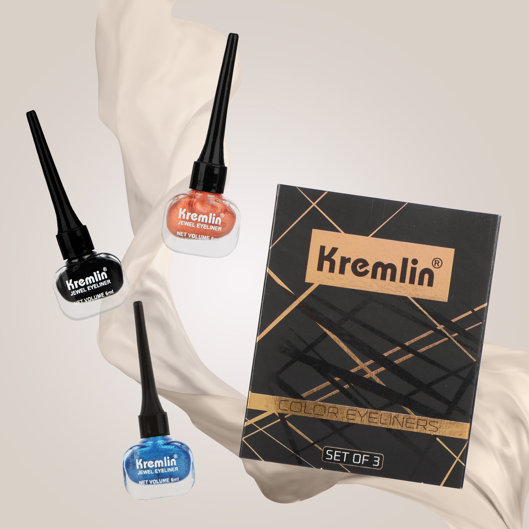 Kremlin Color Eyeliner Pack of 3 Black Blue and Copper Size-5.5 ml