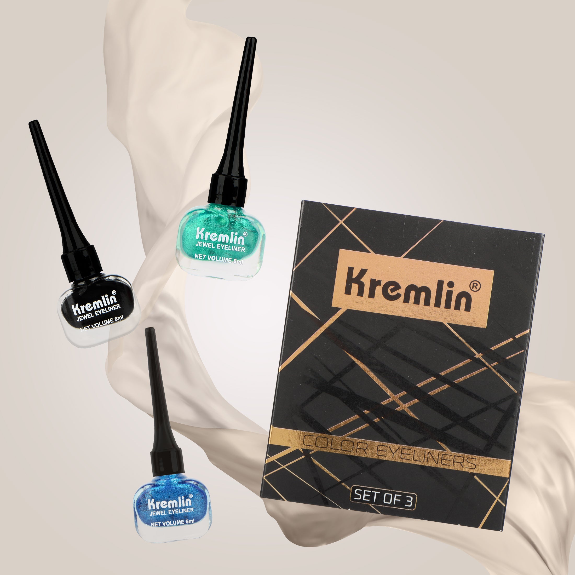 Kremlin Color Eyeliner Pack of 3 Black Blue and Green Size-5.5 ml