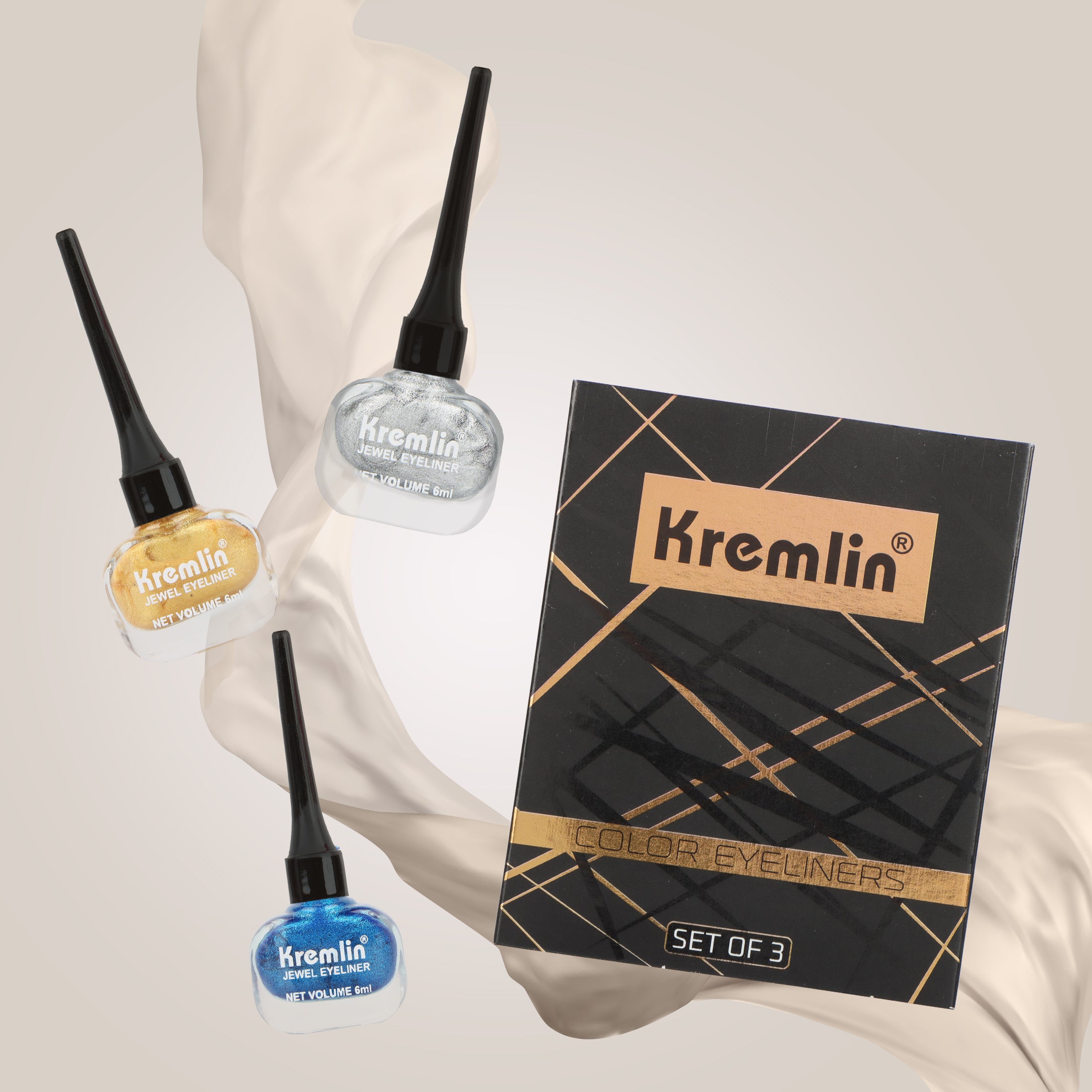 Kremlin Color Eyeliner Pack of 3 Blue Gold and Silver Size-5.5 ml