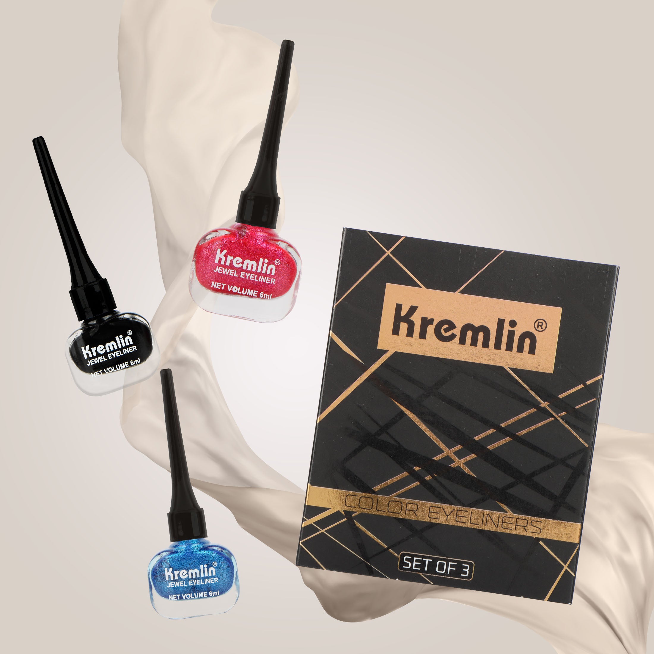 Kremlin Color Eyeliner Pack of 3 Blue Pink and Black Size-5.5 ml
