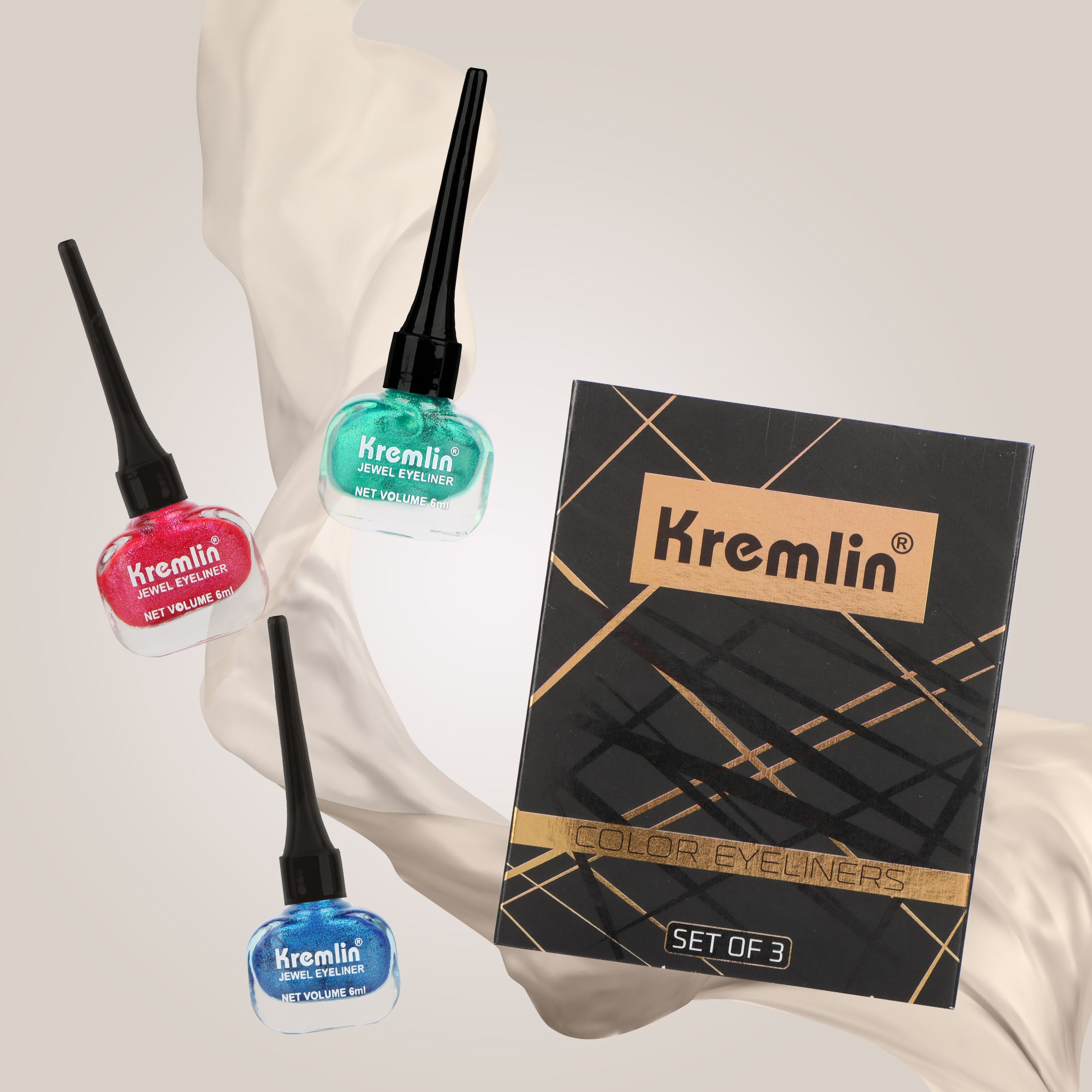 Kremlin Color Eyeliner Pack of 3 Blue Pink and Green Size-5.5 ml
