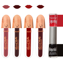 Glazed Matte Liquid Lipstick Combo Set of 5 with Nail Paint- Chilling Lips